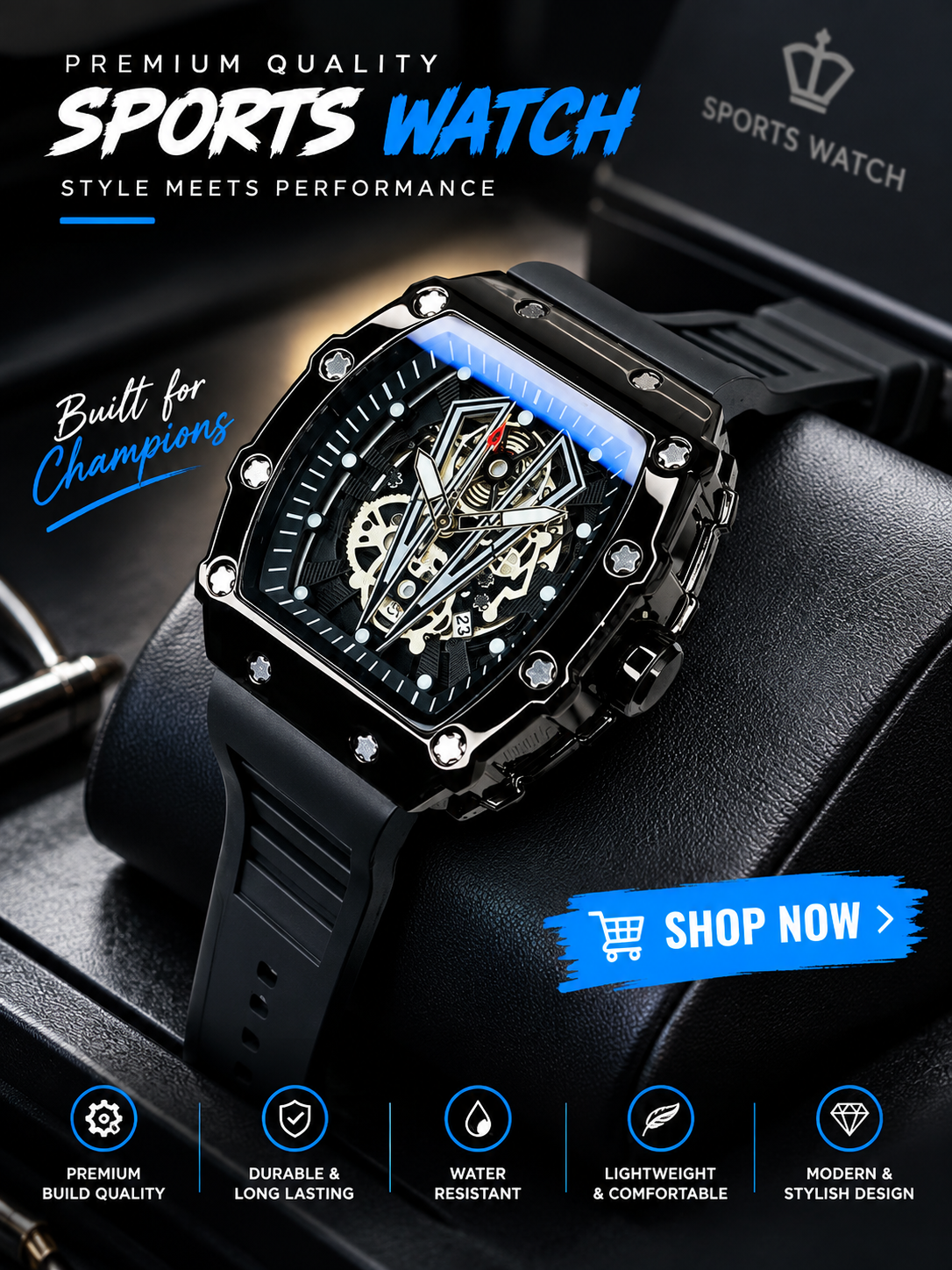 Men’s Black Chronograph Watch – Stylish & Modern Wristwatch